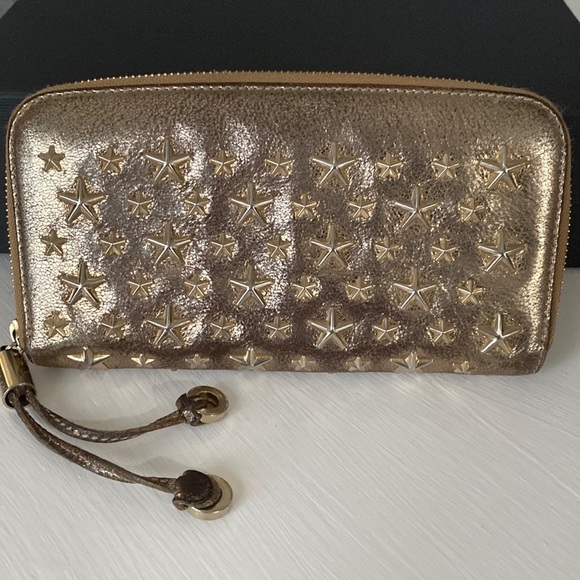 JIMMY CHOO FILIPA Gold Metallic Star Studded Spike Zip Wallet with Gift Box - Picture 6 of 17